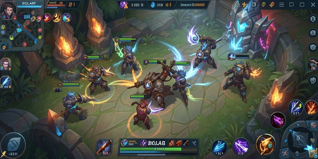 Screenshot utama menampilkan aksi seru dalam gameplay MOBA.