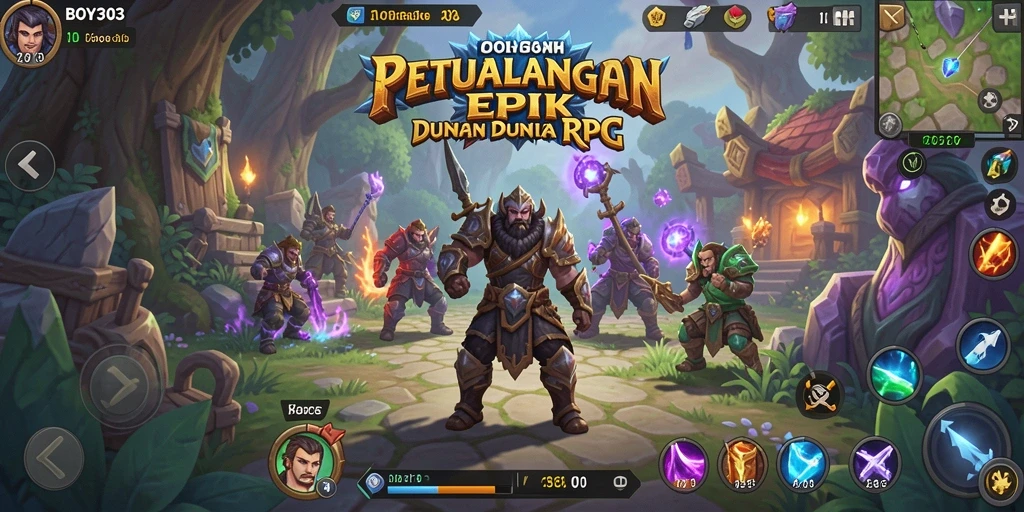 Screenshot utama BOY303 menampilkan aksi pertarungan dalam gameplay RPG yang mendebarkan.