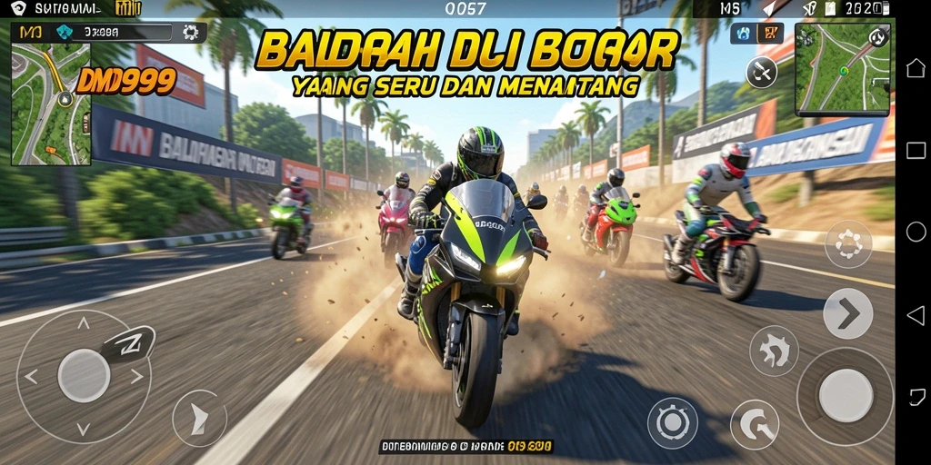 Gameplay seru DMD999 dengan balapan motor yang menegangkan.
