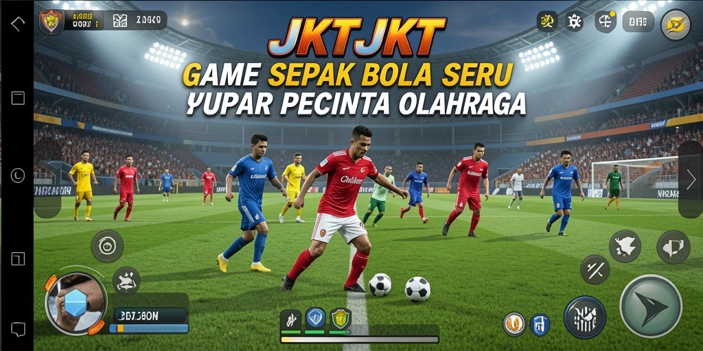 Tampilan gameplay seru di JKTJKT dengan aksi sepak bola nyata.