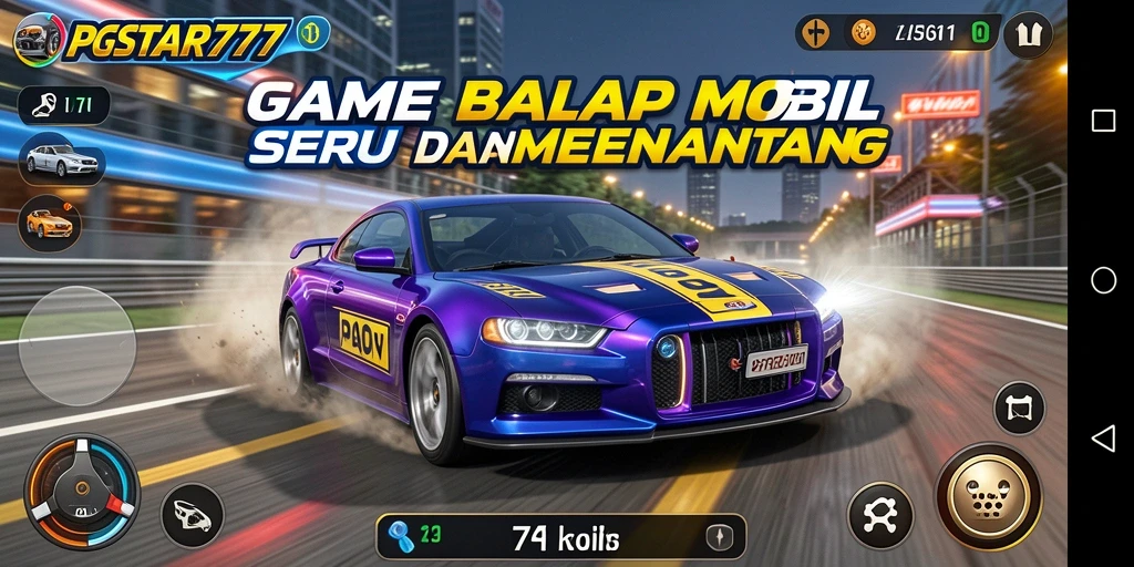 Tampilan gameplay PGSTAR777 dengan suasana balapan yang seru.
